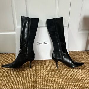Black knee high leather stiletto boots women’s size 8